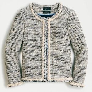 Textured Tweed Jacket in Blue and Cream